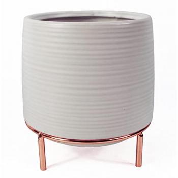 Leaf 18cm White Ceramic Planter with Metal Stand