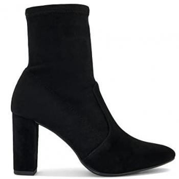 Dune London Black Suede Stretch Sock Ankle Boots with Block Heel