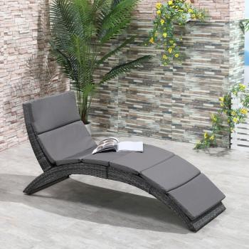 Garden Rattan Sun Lounger Foldable Chaise Chair, Grey