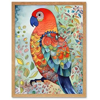 Folk Parrot Watercolor Wall Decor – 12 by 16 inches