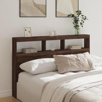 Headboard Cabinet with LED Brown Oak 160x17x102 cm Vidaxl