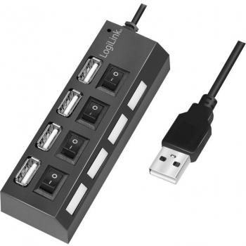 LogiLink USB 2.0 Hub, 4 Port, mit Ein-/Ausschalter, schwarz (UA0128)