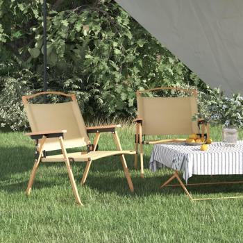 VidaXL Chaises Pliables de Camping – Lot 2 – Beige – 54x43x59 cm – Tissu Oxford