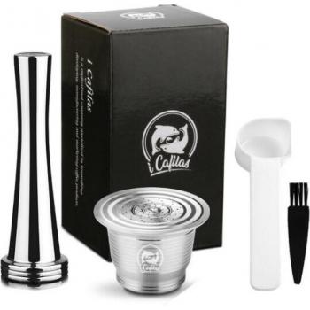 Stainless Steel Nespresso Coffee Filter Capsule with Tamper and Clip