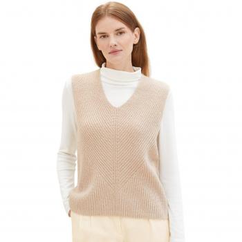 Unifarbenes Tom Tailor Pullunder (V‑Ausschnitt) – L – Damen – Beige Melange