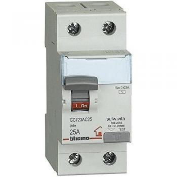 Bticino Interruttore differenziale salvavita 2p tipo ac in 25a Idn 30ma vn 230/400 vac 2 moduli bticino gc723ac25