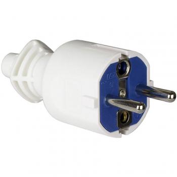 Clavija 2P+T 16A 250V PVC Color Blanco Sujetacables Abatible