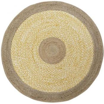 Multicolor Circle Rug – 148 cm Diameter, DKD Home Decor, Brown/White/Yellow, Polyester-Jute-Cotton
