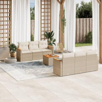 Salon de jardin 7 pièces en résine tressée avec coussins beige