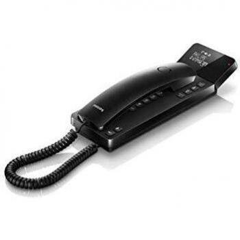 Teléfono fijo Philips M110B/23, pantalla 2,75'', manos libres, LED, identificador de llamadas, altavoz integrado, agenda 25 nombres y números, conexión segura, negro