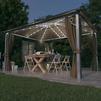Tonnelle de Jardin 4x3 m Taupe avec Éclairage LED et Rideaux