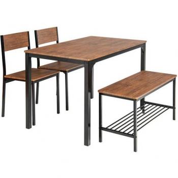 Costway Essbereichs-Kombination: 4‑teiliger Tisch, 2 Stühle, 1 Bank – Braun