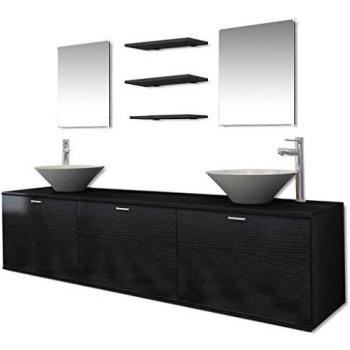 VidaXL Ten Piece Bathroom Furniture Set with Basin and Tap Black
