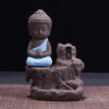 Ceramic Backflow Incense Burner with Little Monk Design
