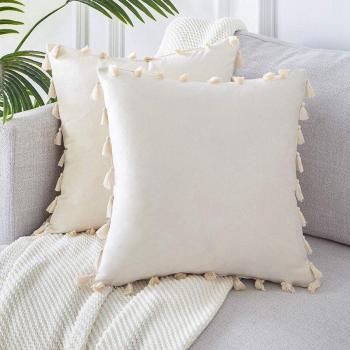 Cojines de Terciopelo Liso con Borlas para Decoración Navideña