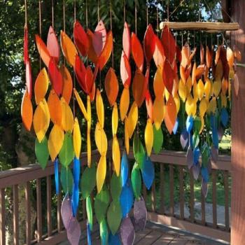 Outdoor Rainbow Leaf Hanging Chime