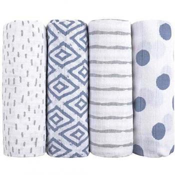 Set Pannolini di Stoffa Blu Emma & Noah, 4 Pezzi, 80 x 80 cm