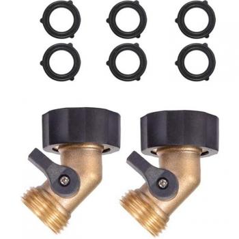 Brass Garden Hose Connector Set with Shut Off Valve and Comfort Grip, 3/4 Threads, 2 Pack