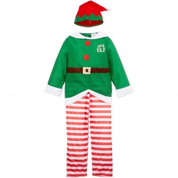 Weihnachtskostüm Santas kleiner Helfer für Kinder, Set mit Oberteil, Hose und Mütze