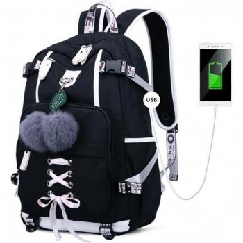 Sac à Dos Élève Fille Chic Noir et Blanc