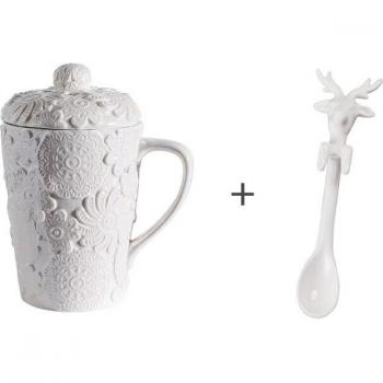 Tasse créative de Noël en porcelaine avec cuillère, renne, 320ML M89