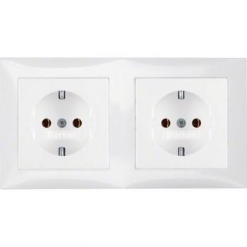 Berker Schuko-Steckdose set 2-fach komplett vorverdrahtet S1/B3/B7 weiß glänzend (47208989)
