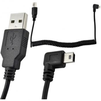 5Ft USB Mini 5Pin Right Angle Male to USB 2.0 A Male Plug Spiral Coiled Cable