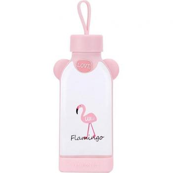 350ml Cartoon Flamingo Glass Drinking Water Bottle