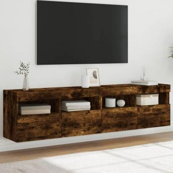 Mobili TV a Parete con Illuminazione LED 2pz Rovere Fumo 80x30x40 cm
