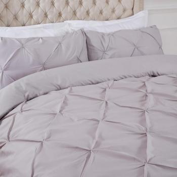 Highams Diamond Pintuck Pinch Pleat Duvet Cover Set, Silver Grey