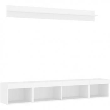 Engineered Wood LED TV Wall System, 5 Units – White