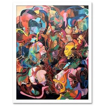 Abstract Crowd Harmony Print – White Frame