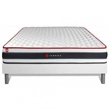 Ensemble literie 140x200 matelas ressorts ensachés et mémoire de forme + sommier blanc