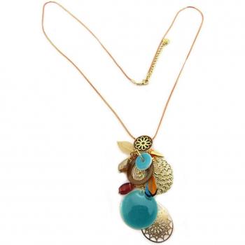 Sautoir Altai en Turquoise et Marron Doré – 75 cm