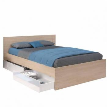 Nombre equivalente 4: Cama de matrimonio MIROYTENGO John con cajones en color Roble Brooklyn y blanco shiny, med