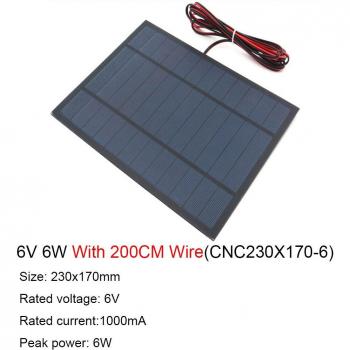 Portable 6V Solar Panel with 30/100/200CM Wire for Charging Battery and Cell Phone