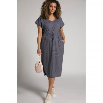 Plus Size V-Neck Striped Knit Dress with Drawstring Waist, Women, Blue, Size 16/18