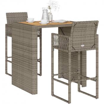 3 Piece Garden Bar Set without Cushions Grey Poly Rattan Acacia vidaXL