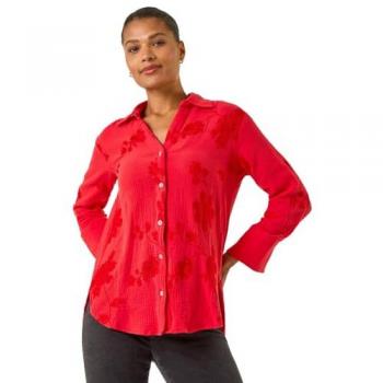 T-shirt rouge brodé floral Roman