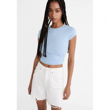 Stradivarius D93 Shorts aus Denim in Weiß 32