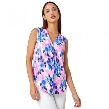 Denim Rose Roman V‑Neck Floral Sleeveless Blouse – UK 10