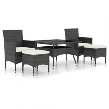 5-Piece Garden Dining Set with Black Poly Rattan and Tempered Glass