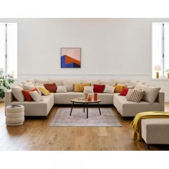 Canapé U Panoramique Edinburg – 8 Places, Velours Côtelé Beige
