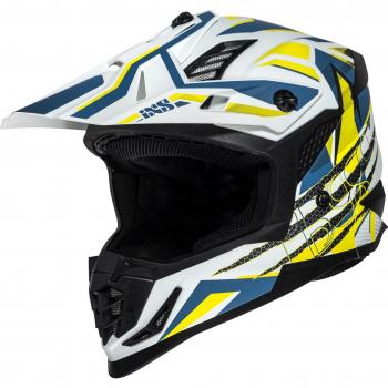 Casco Integral IXS 363 2.0 para Motocross – Color Blanco Mate con Accesorios Azules y Amarillos