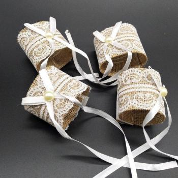 5pcs Rustic Wedding Napkin Ring Buckles with Lace and Burlap