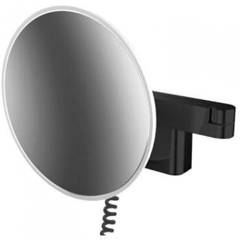 Miroir de beauté LED Emco evo noir, grossissement 5x, Ø 209 mm, rond, avec connecteur et éclairage