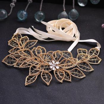 TRiXY ceinture de mariage à perles dorées, élégante et ornée de strass, SH256-G