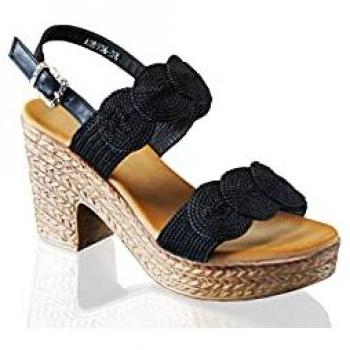 Woven Block Heels Platform Sandals (Black) – Women's IVACHY