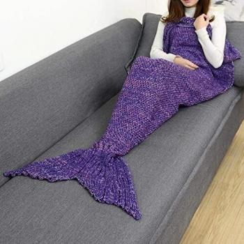 Purple Knitted Mermaid Tail Blanket