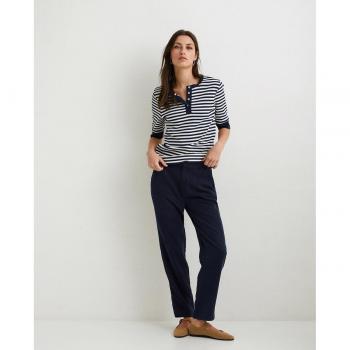 Pantalón Femenino Yerse en Azul Marino, Tencel, Tiro Alto y Cremallera